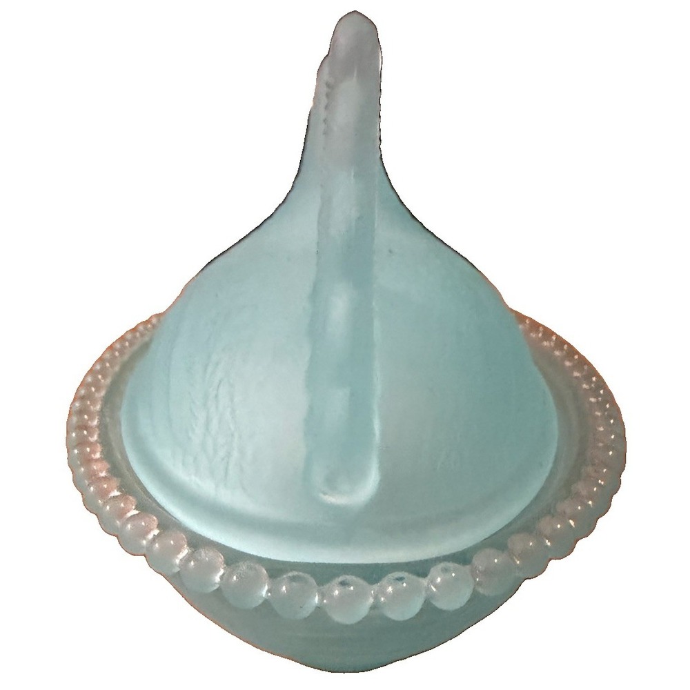 Blue Frosted Glass Hen on Nest Covered Dish Candy Trinket Jewelry Box Beaded Rim - Picture 6 of 7